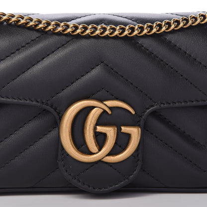 Gucci Calfskin Matelasse Super Mini GG Marmont Shoulder Bag Black 10 of 11