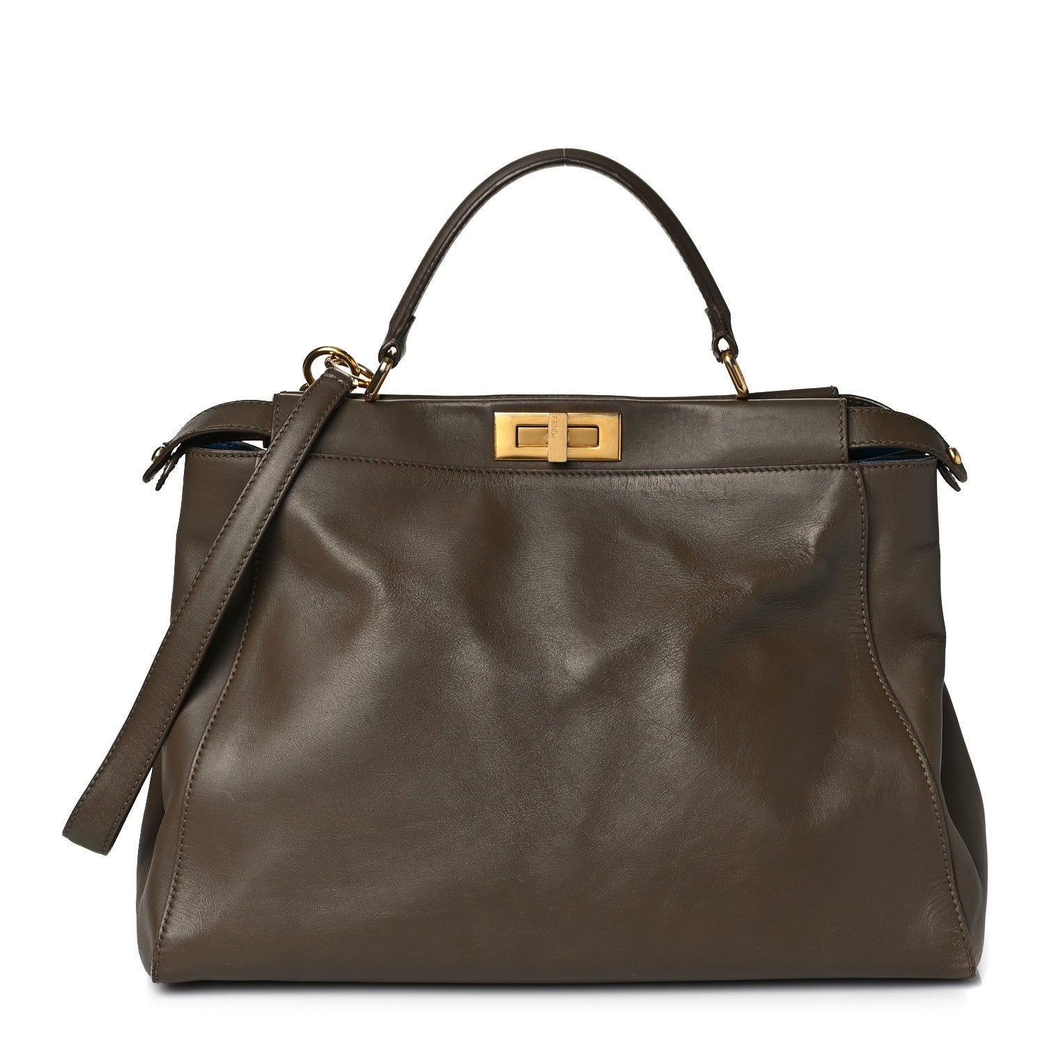 Fendi Vitello Morgan Shiny Nappa Large Peekaboo Iconic Satchel Foresta Blue 1 of 15