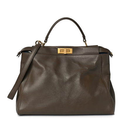 Fendi Vitello Morgan Shiny Nappa Large Peekaboo Iconic Satchel Foresta Blue 1 of 15