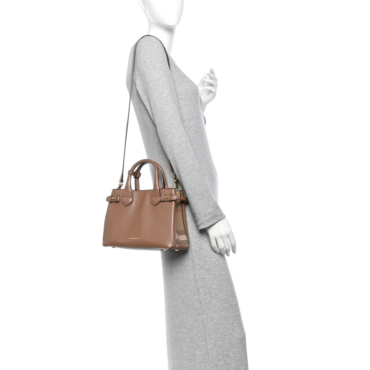 Burberry Derby Calfskin House Check Small Banner Tote Dark Sand 2 of 12