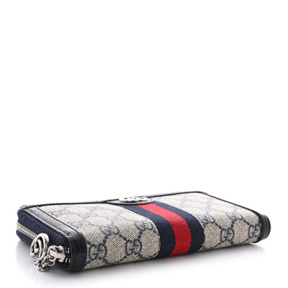 Gucci GG Supreme Monogram Textured Dollar Calfskin Web Ophidia Zip Around Wallet Beige Blue 4 of 11