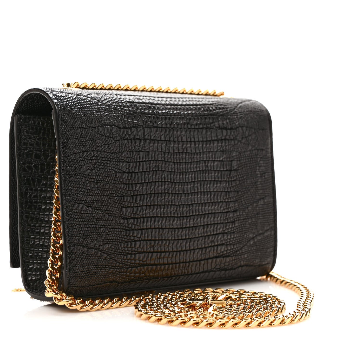 Calfskin Lizard Embossed Small Classic Monogram Kate Tassel Satchel Black