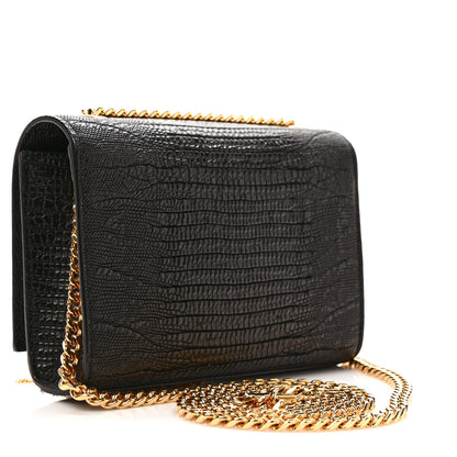 Saint Laurent Calfskin Lizard Embossed Small Classic Monogram Kate Tassel Satchel Black 3 of 8
