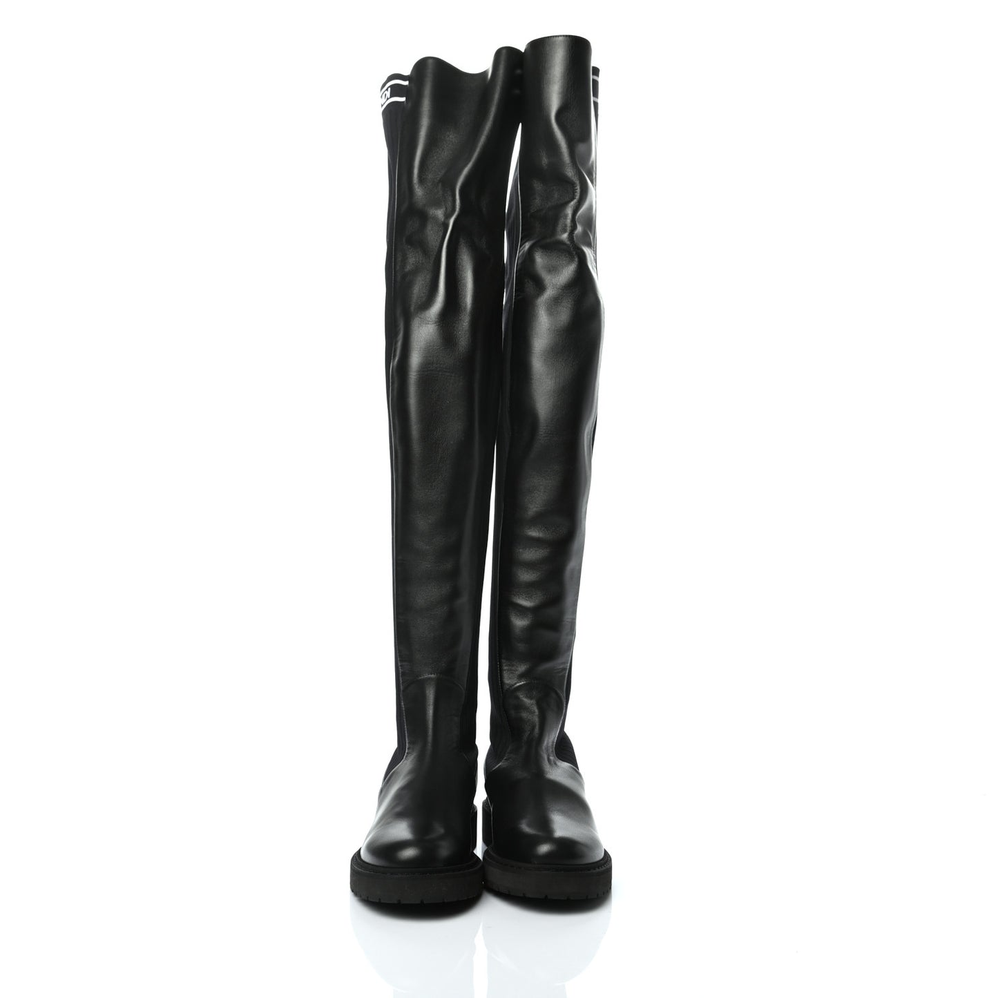 Nappa Stretch Fabric Logo Rockoko Thigh High Boots 37 Black White