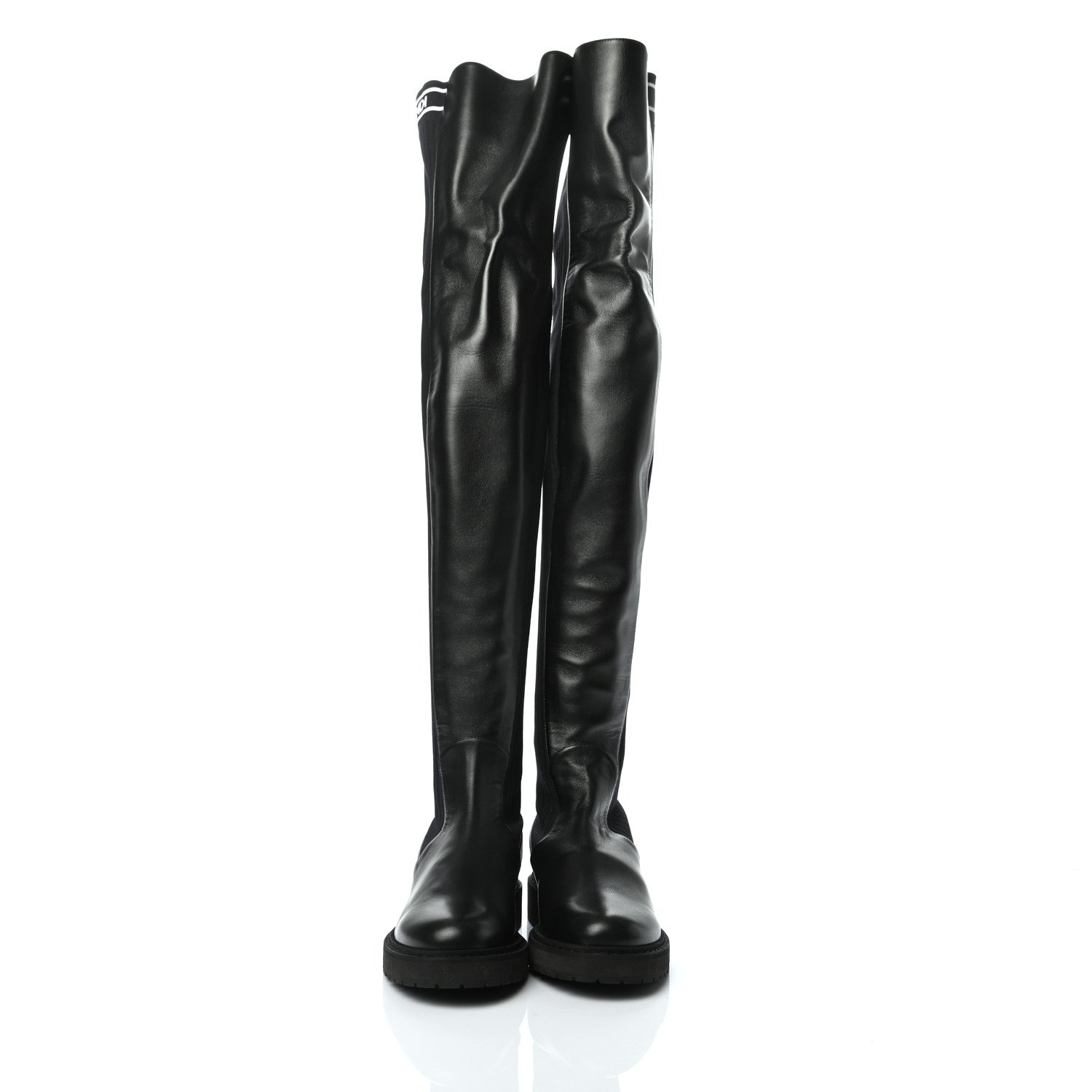 Fendi Nappa Stretch Fabric Logo Rockoko Thigh High Boots 37 Black White 2 of 7