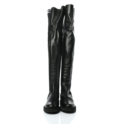 Fendi Nappa Stretch Fabric Logo Rockoko Thigh High Boots 37 Black White 2 of 7