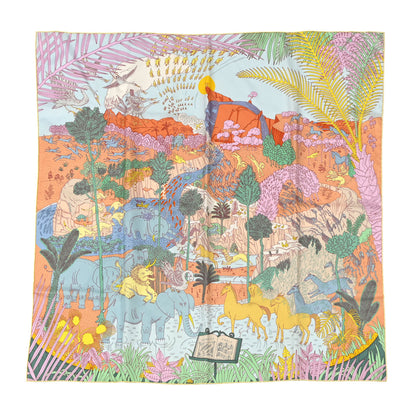Hermes Silk Le Carnaval des Animaux Scarf 90 Aqua Vert Jaune 1 of 5