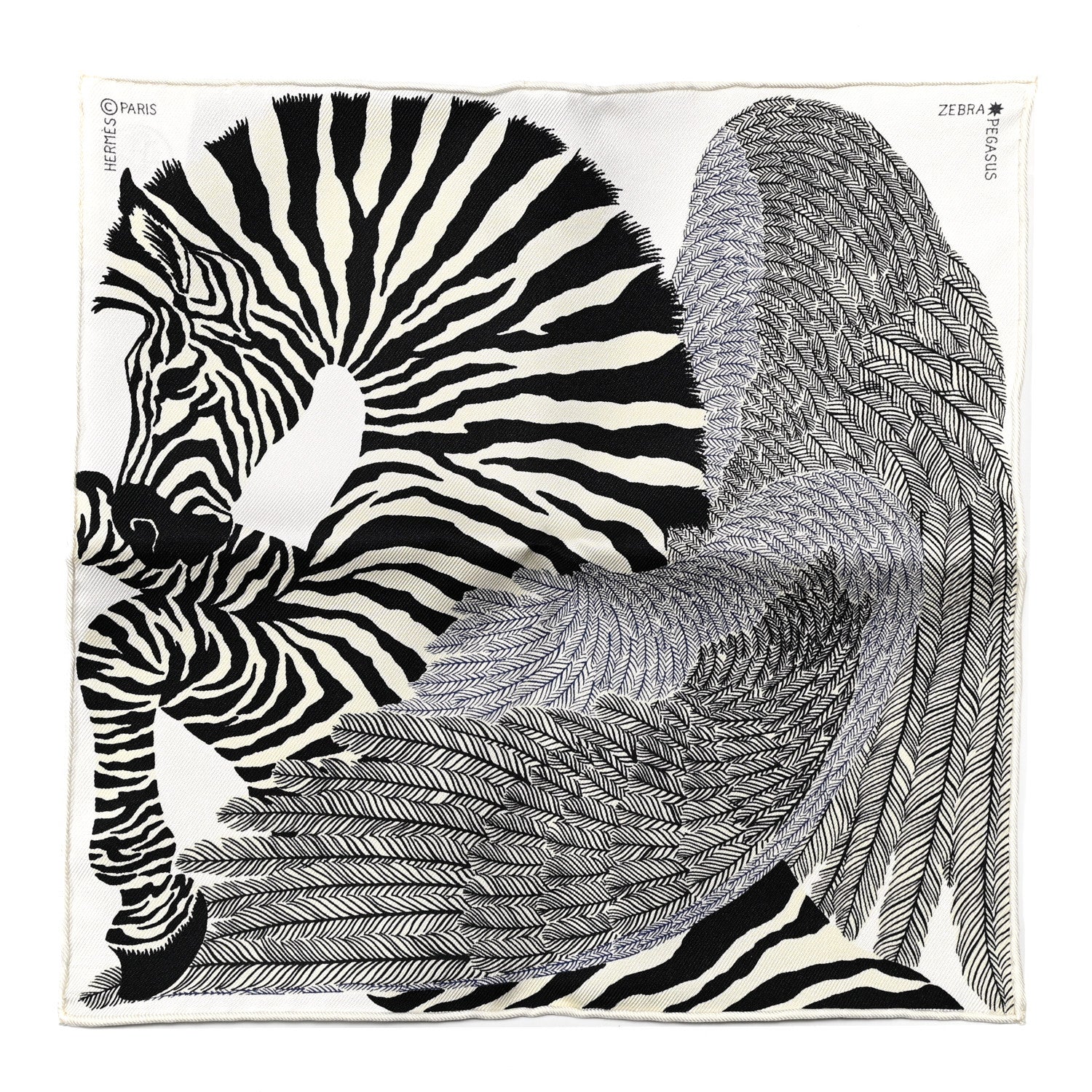 Hermes Silk Zebra Pegasus Nano Scarf 20 Black White 1 of 4