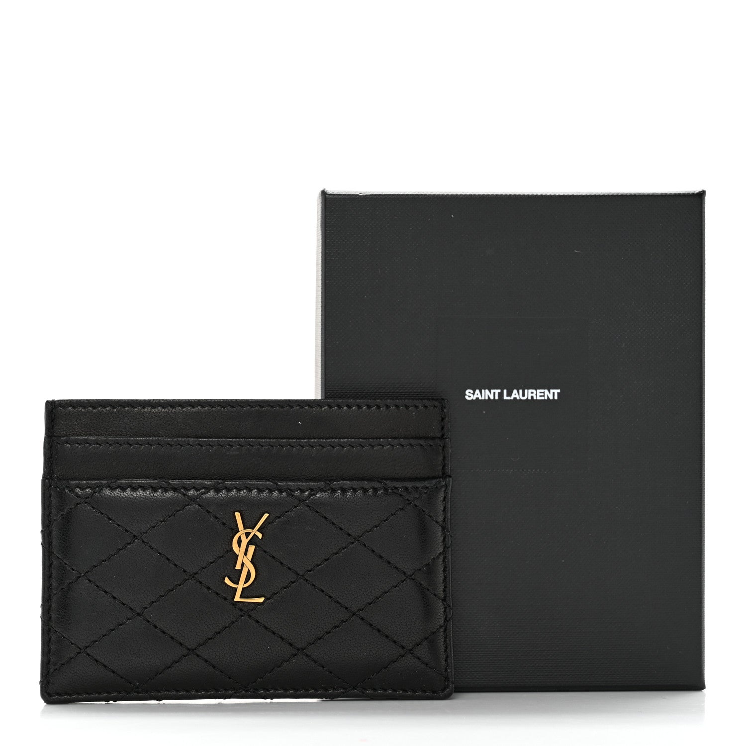 Saint Laurent Lambskin Quilted Monogram Gaby Card Case Black 10 of 10