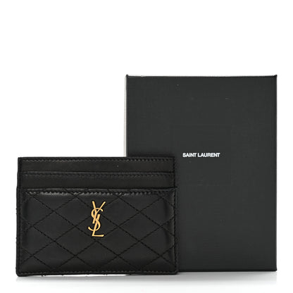 Saint Laurent Lambskin Quilted Monogram Gaby Card Case Black 10 of 10