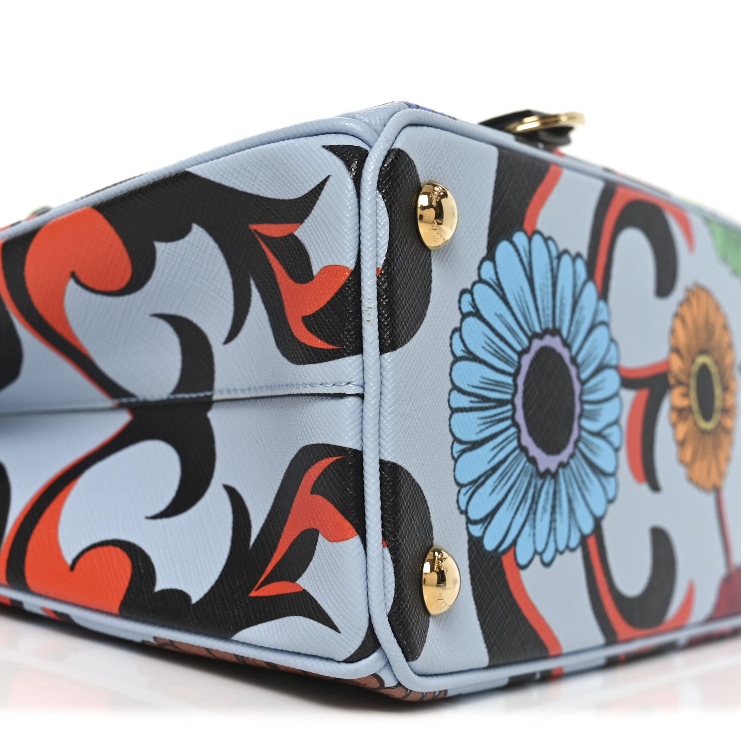 Prada Saffiano Lux Floral Print Small Galleria Double Zip Tote Celeste 8 of 9