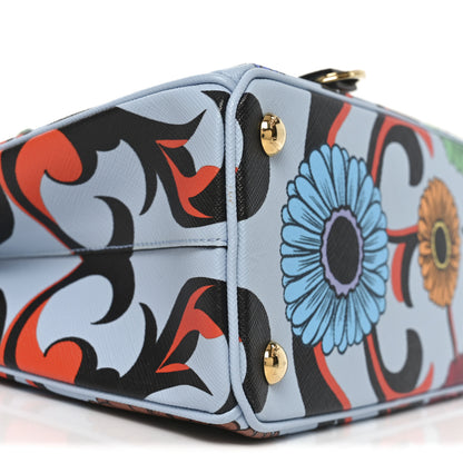 Prada Saffiano Lux Floral Print Small Galleria Double Zip Tote Celeste 8 of 9