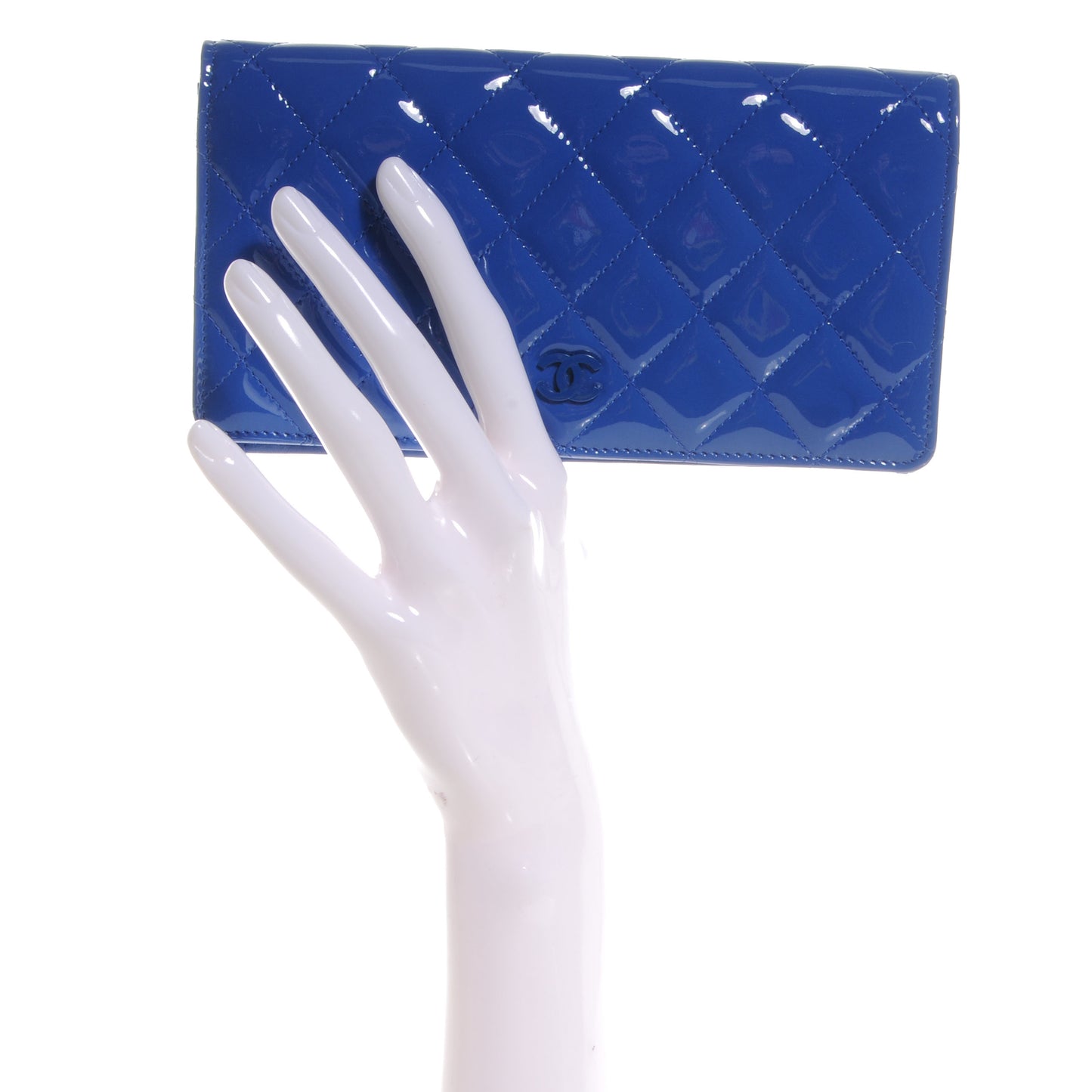 Patent Quilted Yen Wallet Dark Blue