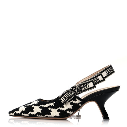 Christian Dior Cotton Ribbon Macro Houndstooth J'Adior Slingback 65mm Pumps 36.5 White Black 1 of 10