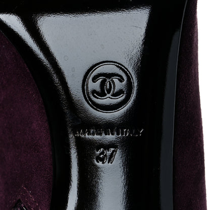 Chanel Suede Calfskin Patent Quilted CC Peep Toe Short Boots 37 Burgundy 6 of 8