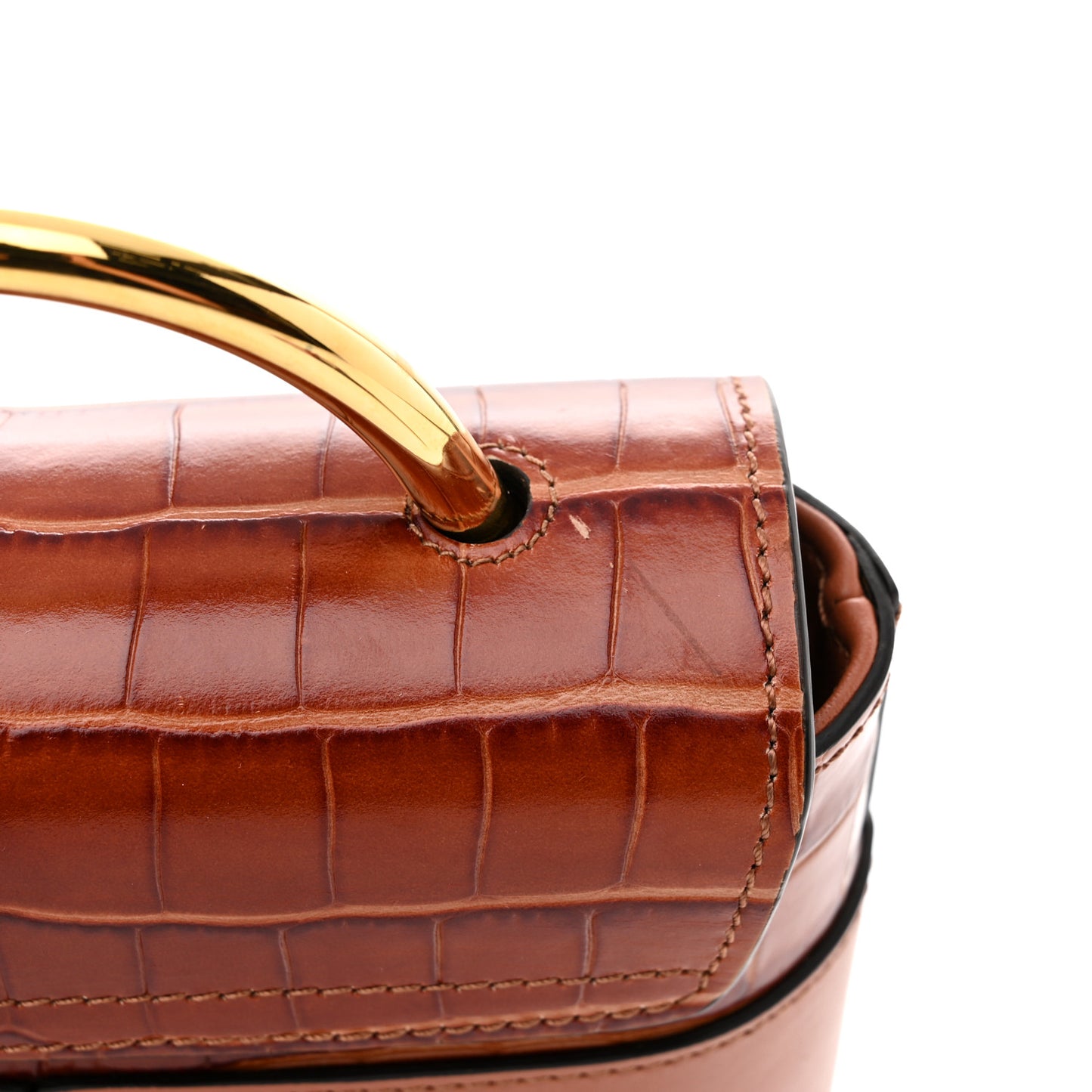 Calfskin Crocodile Embossed Small Aby Lock Chestnut Brown