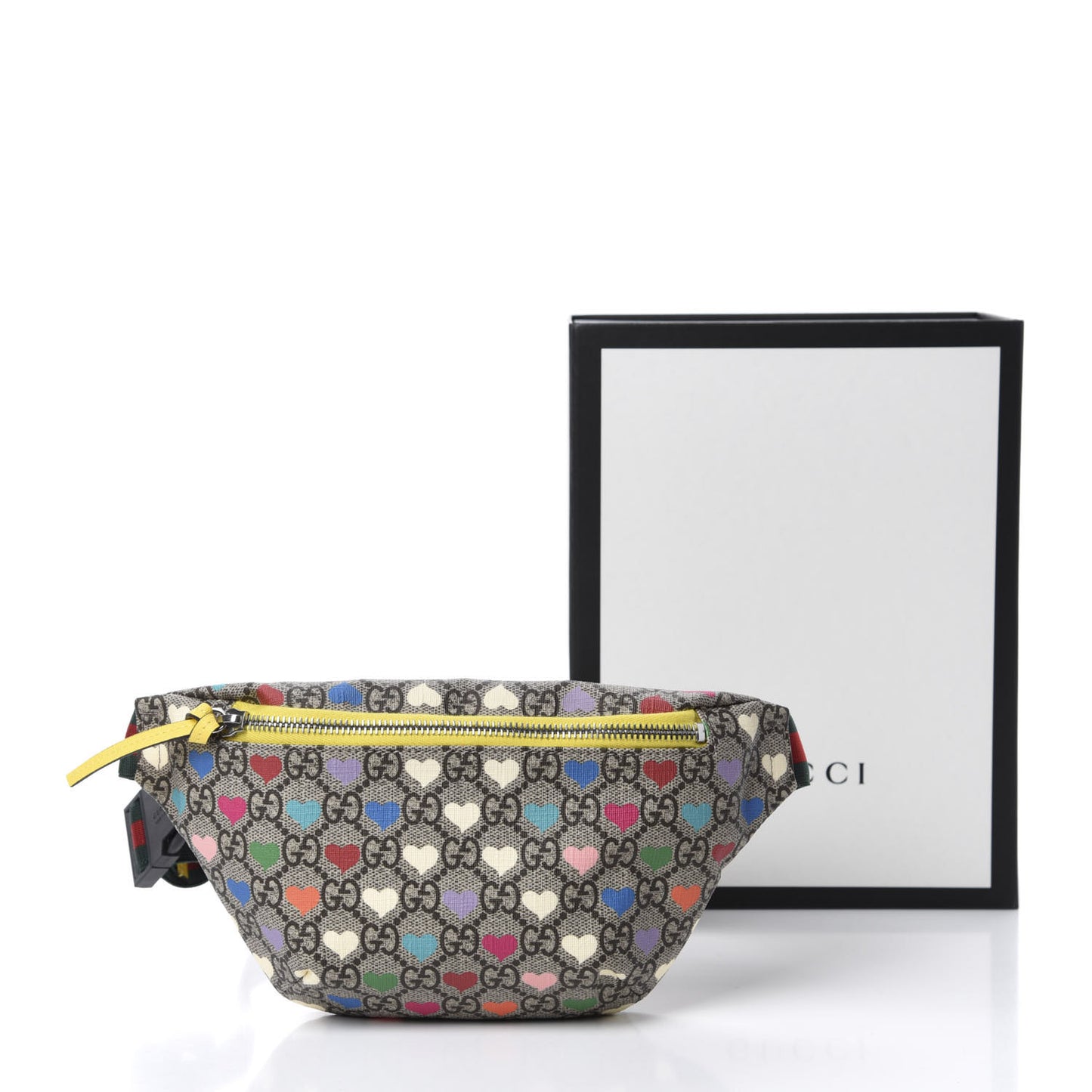 Soft GG Supreme Monogram Hearts Web Childrens Belt Bag Beige Ebony Multicolor Freesia
