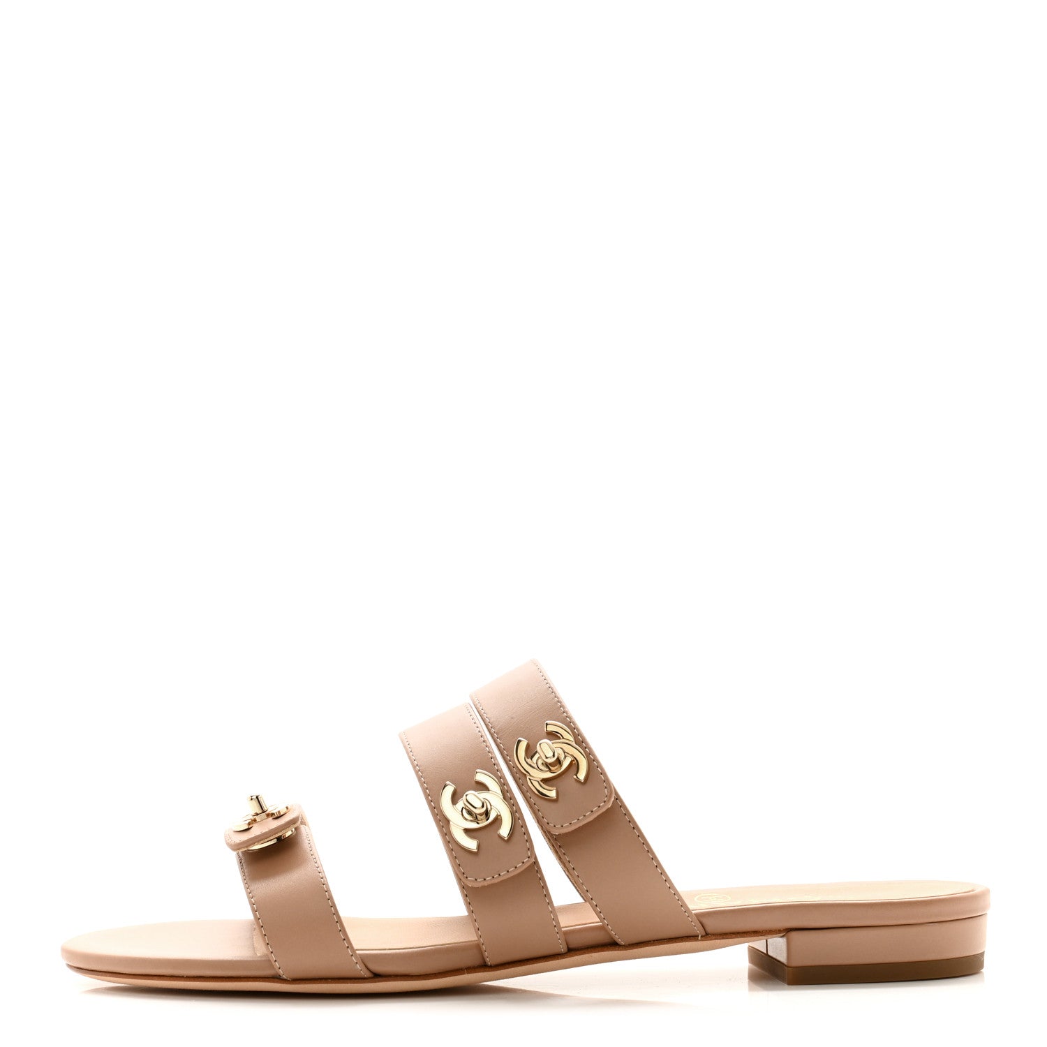 Chanel Calfskin CC Turnlock Mule Sandals 37 Beige 1 of 11