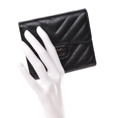 Chanel Iridescent Caviar Chevron Quilted Compact Flap Wallet Black 2 of 10