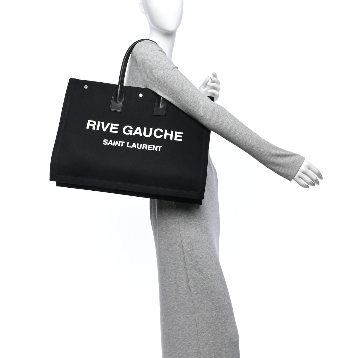 Linen Calfskin Rive Gauche Tote Black