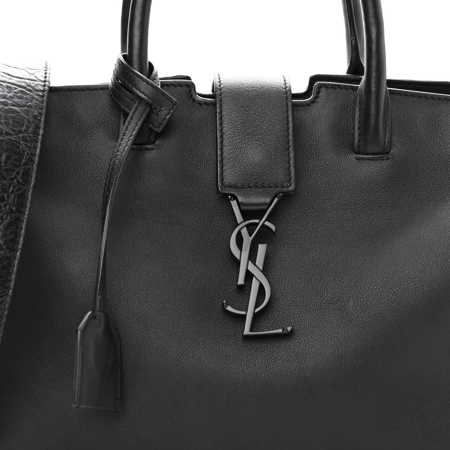Smooth Calfskin Crocodile Embossed Baby Monogram Downtown Cabas Black