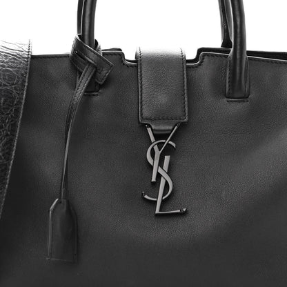 Saint Laurent Smooth Calfskin Crocodile Embossed Baby Monogram Downtown Cabas Black 7 of 9