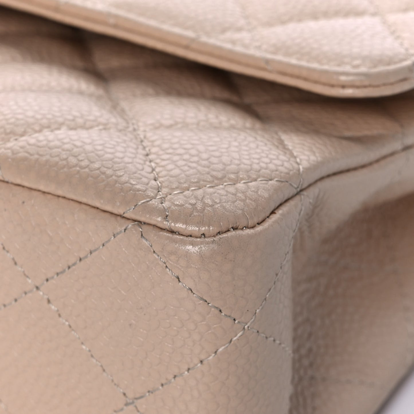 Caviar Quilted Medium Double Flap Beige