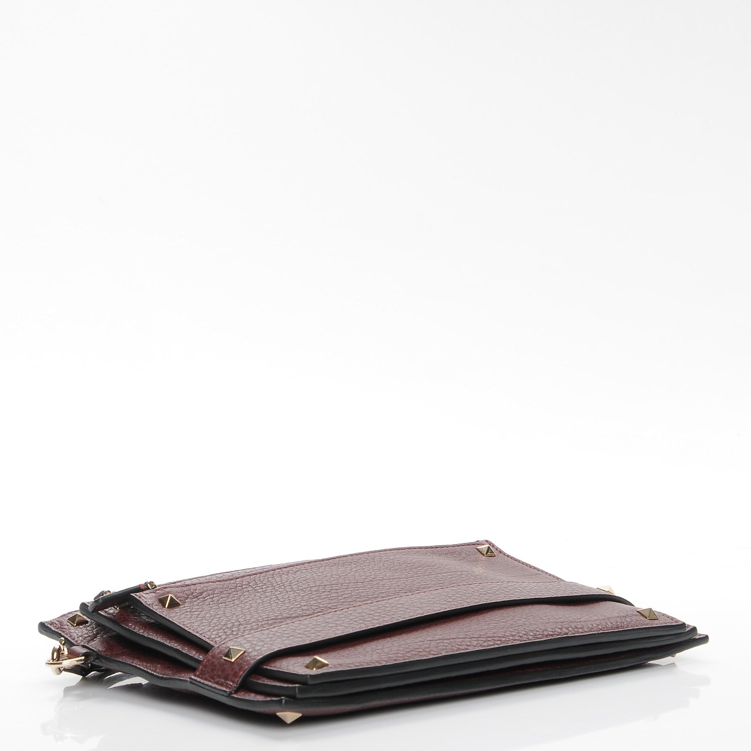 Valentino Garavani Pebbled Calfskin Rockstud Triple Zip Wristlet Pouch Burgundy 4 of 8
