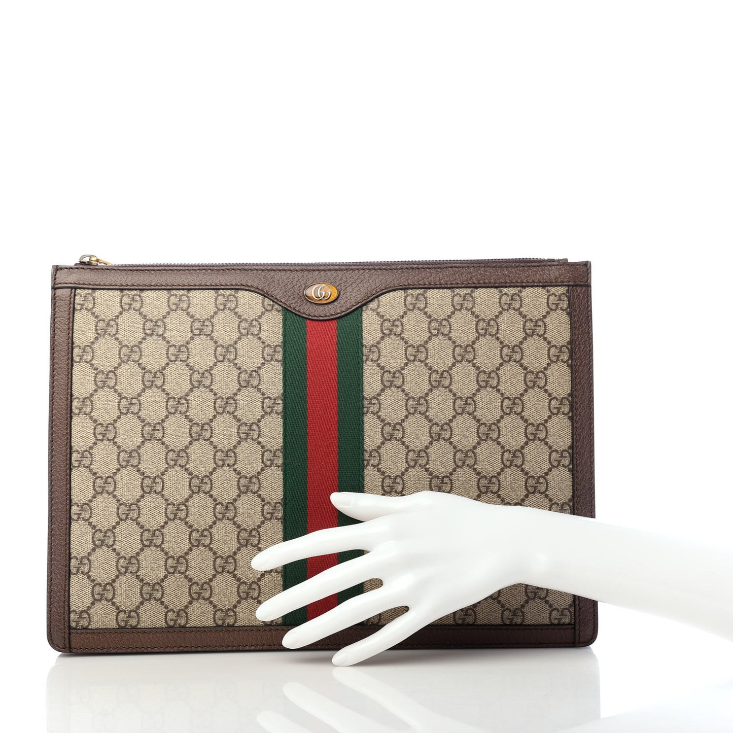 GG Supreme Monogram Web Ophidia Portfolio Pouch Beige New Acero