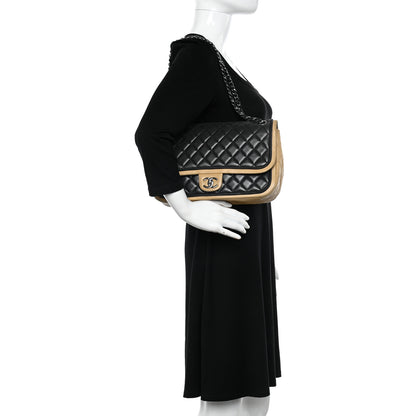 Chanel Lambskin Quilted Jumbo Classic Twist Flap Bag Black Beige 2 of 11