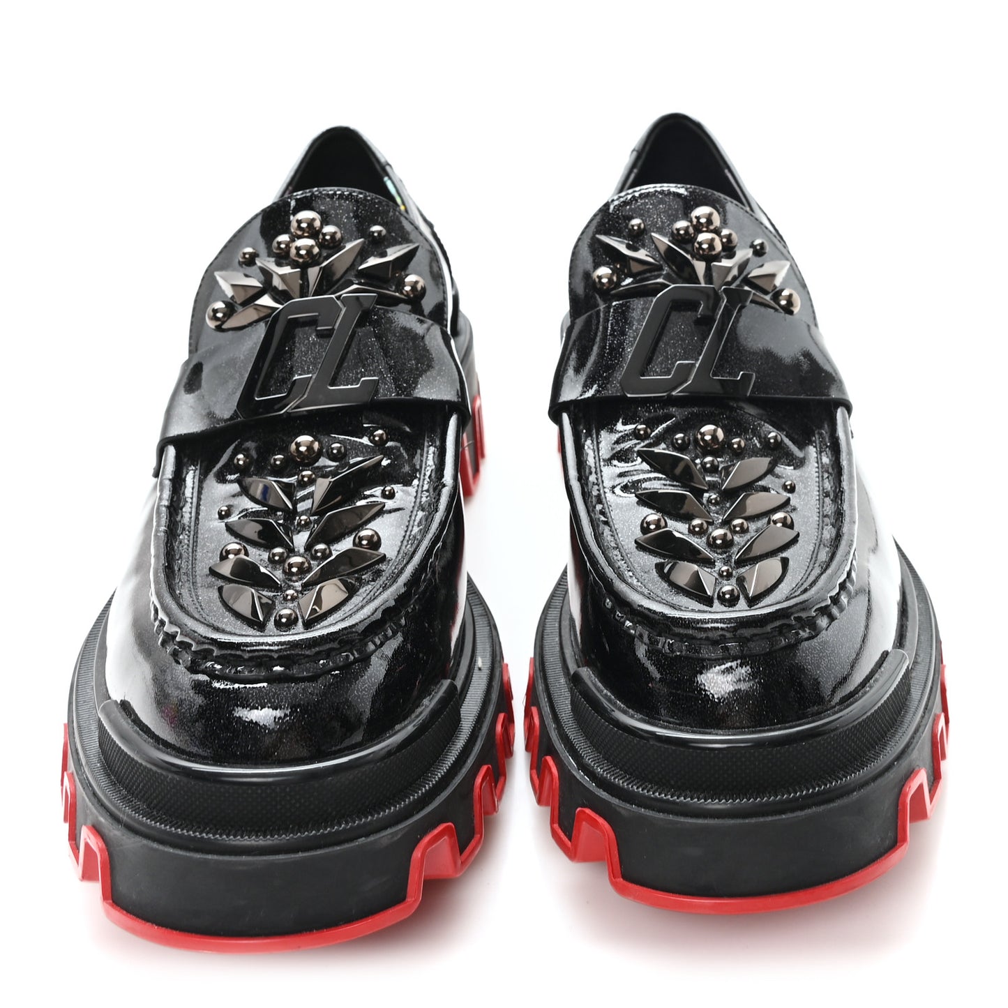 X Marvel Patent Calfskin The Amazing Loubi Loafers 46 Black Cosmos