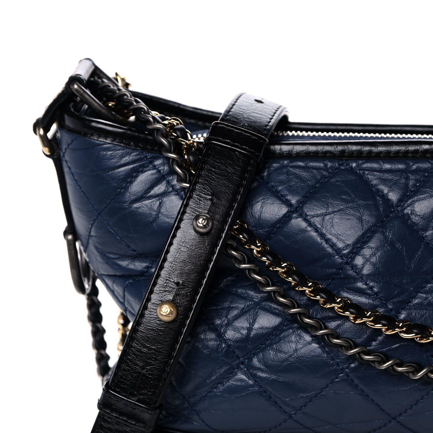 Chanel Aged Calfskin Quilted Medium Gabrielle Hobo Navy Black 8 of 13