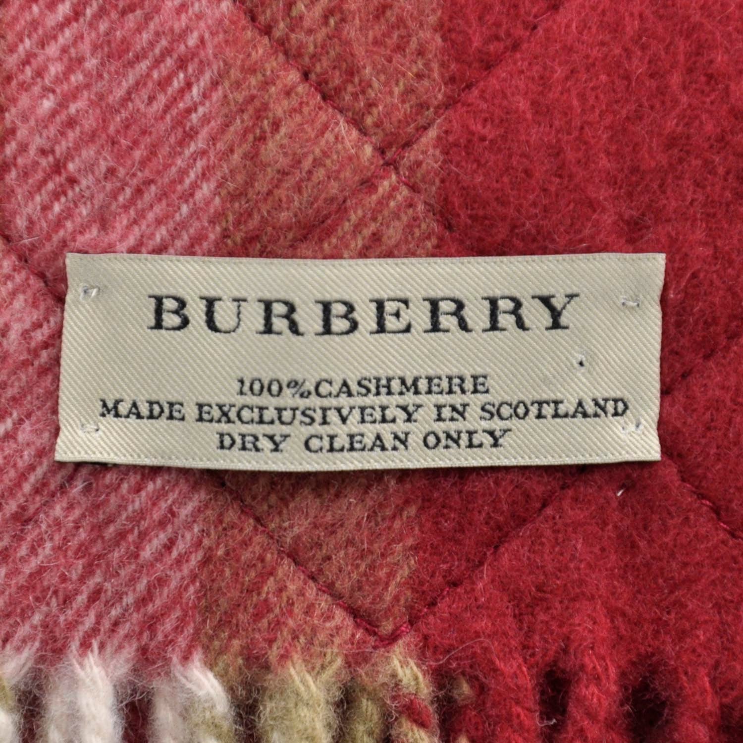 Burberry Cashmere Quilted Check Scarf Red 3 of 4