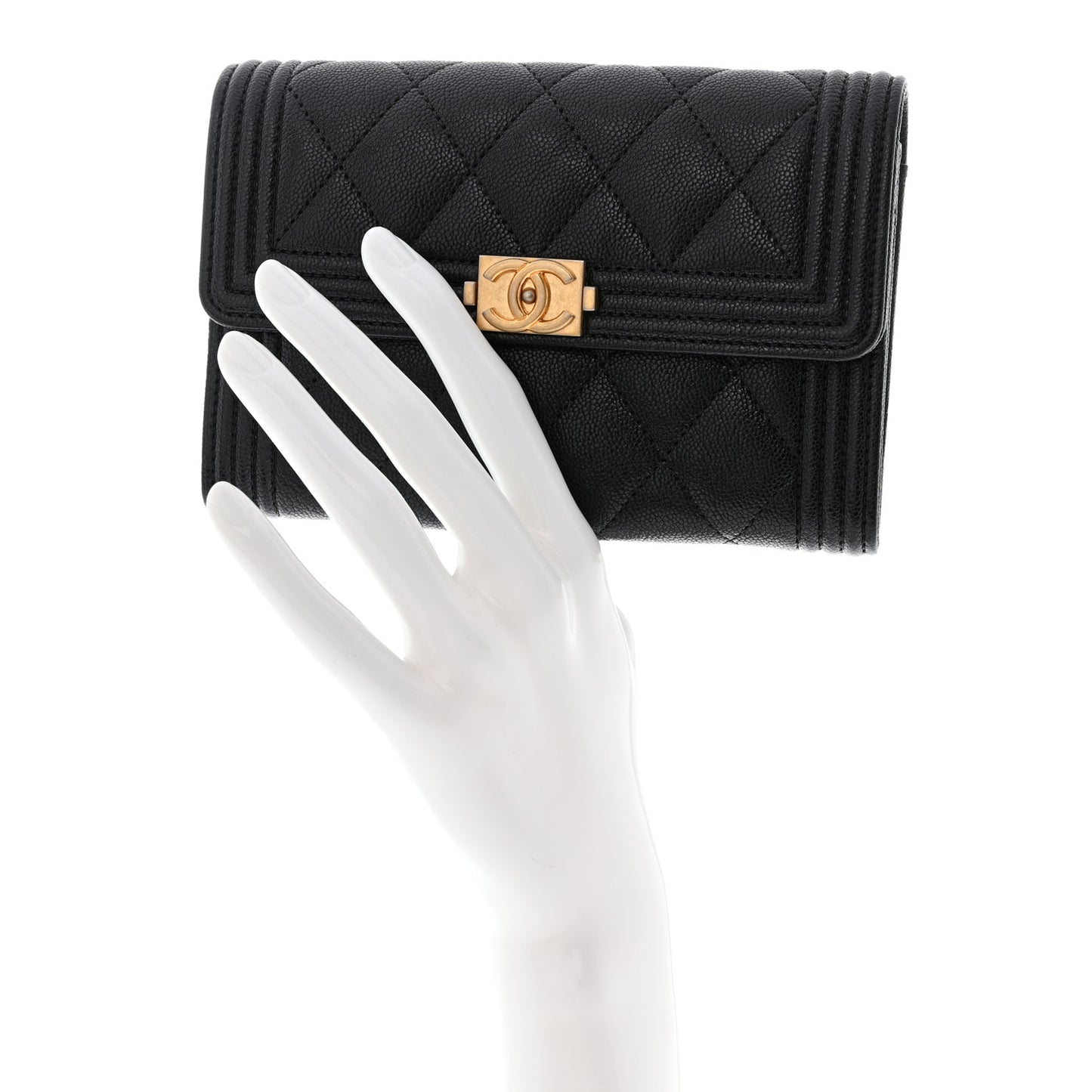Caviar Quilted Medium Boy Flap Wallet Black