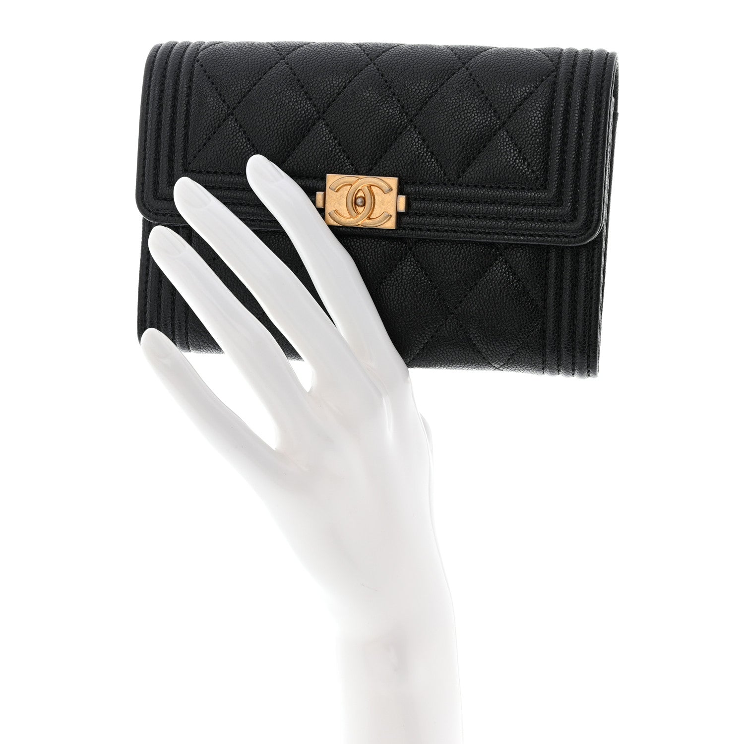 Chanel Caviar Quilted Medium Boy Flap Wallet Black 2 of 8