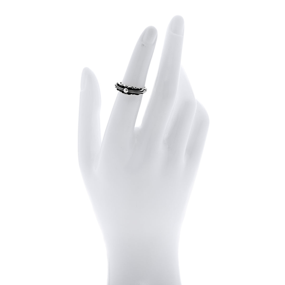 Sterling Silver Narrow Floral Cross Band Ring 49 4.75
