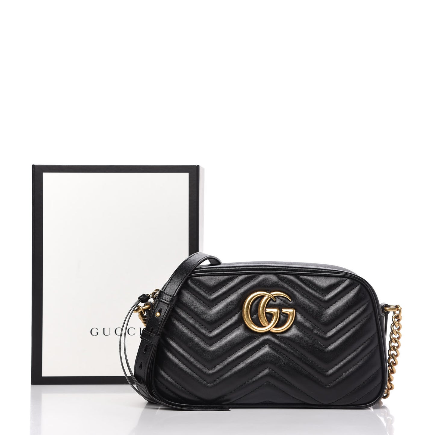 Calfskin Matelasse Small GG Marmont Chain Shoulder Bag Black