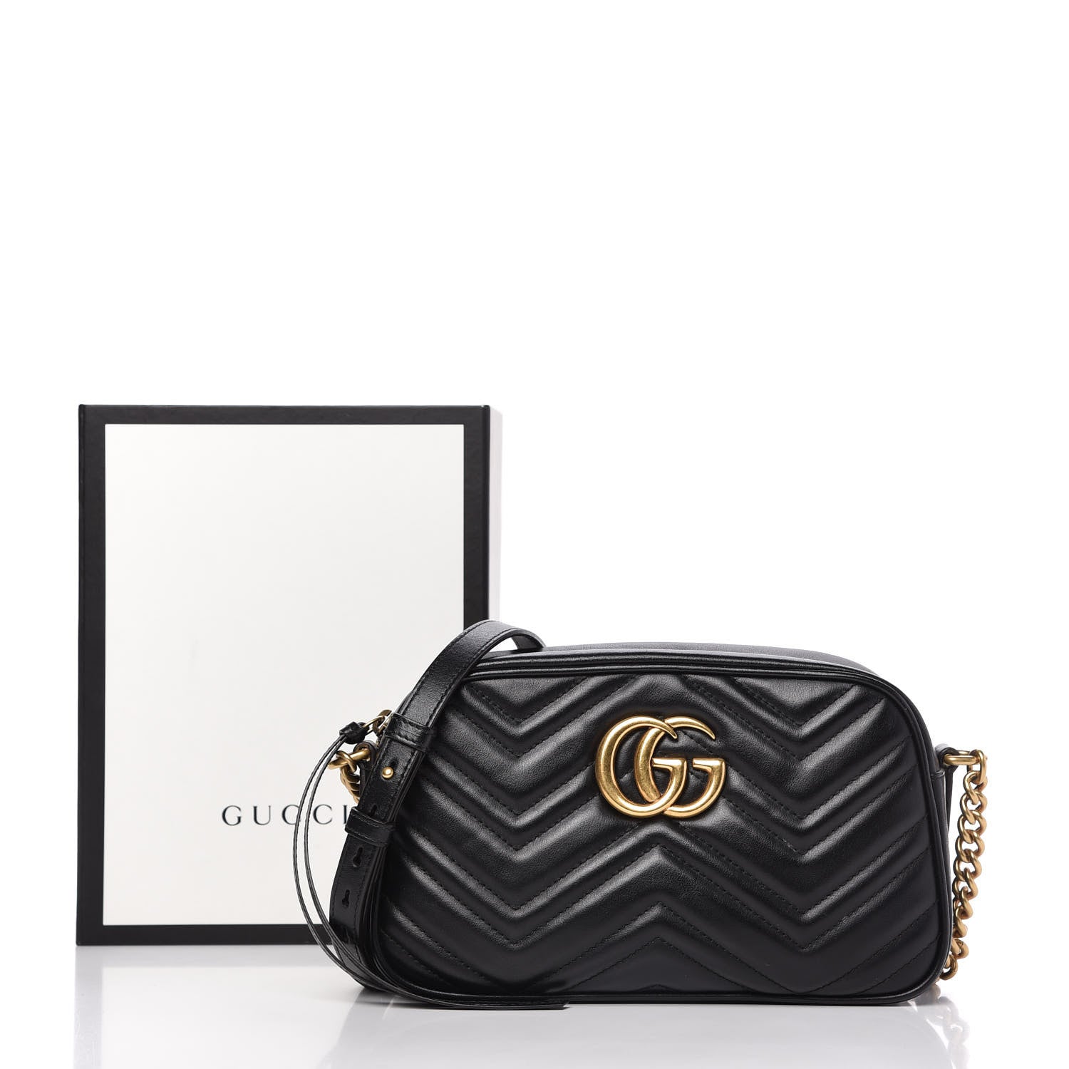 Gucci Calfskin Matelasse Small GG Marmont Chain Shoulder Bag Black 11 of 11