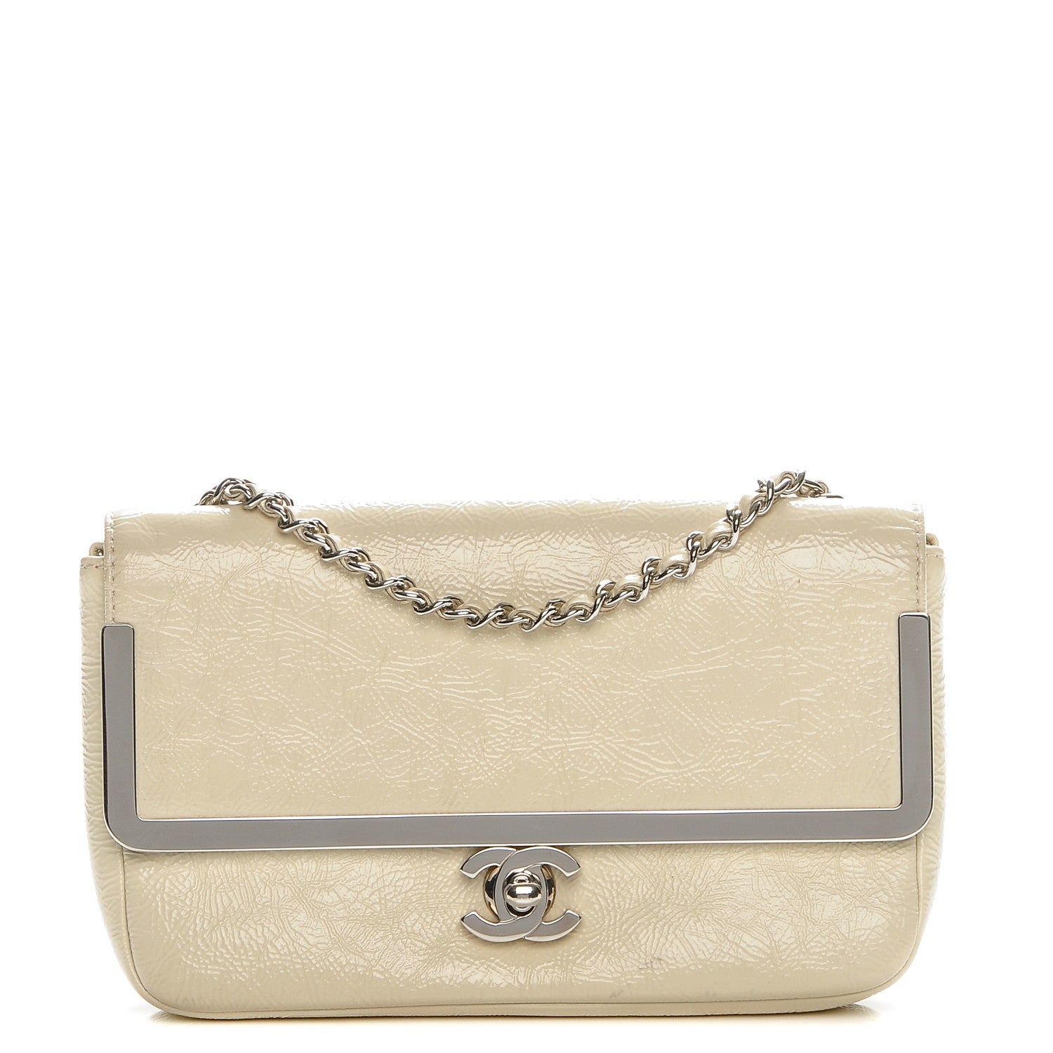 Chanel Distressed Patent Calfskin Small Frame Single Flap White 1 of 8