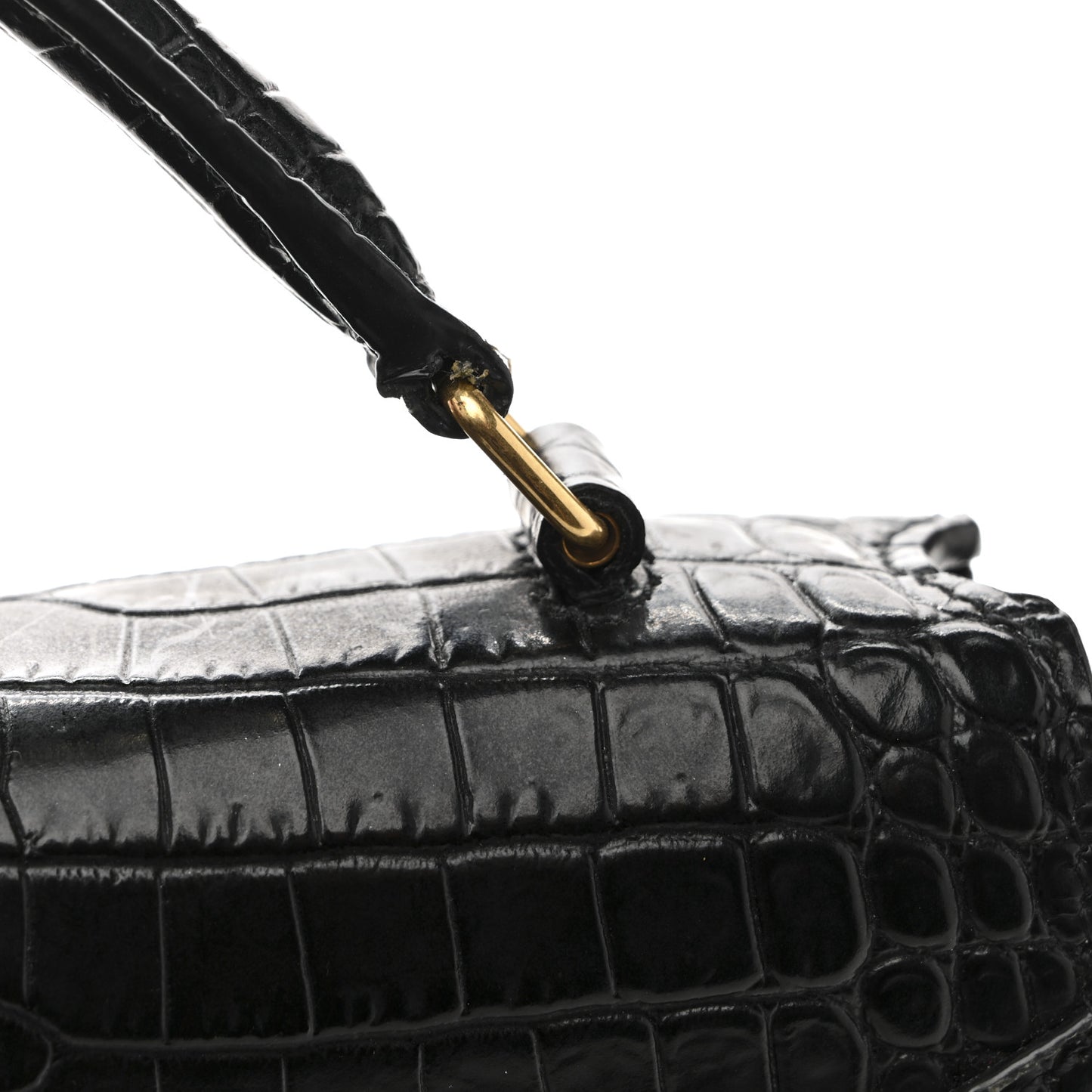 Calfskin Crocodile Embossed Mini Classic Monogram Cassandra Top Handle Black
