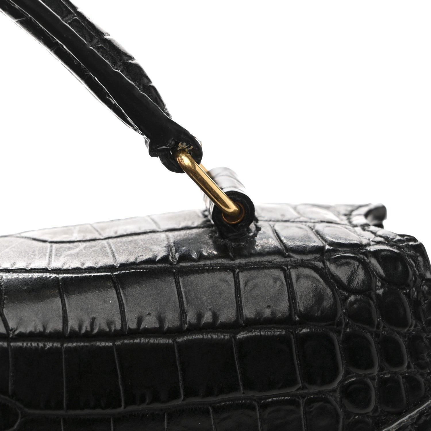 Saint Laurent Calfskin Crocodile Embossed Mini Classic Monogram Cassandra Top Handle Black 13 of 14