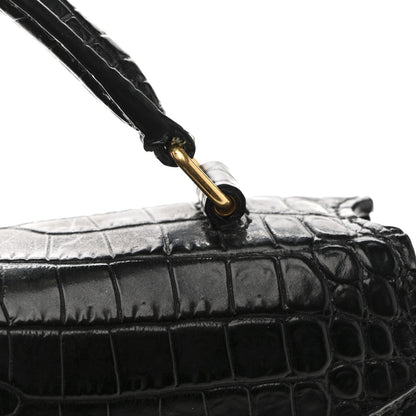 Saint Laurent Calfskin Crocodile Embossed Mini Classic Monogram Cassandra Top Handle Black 13 of 14
