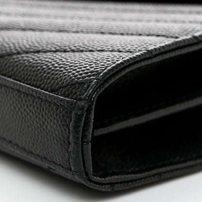 Saint Laurent Grain De Poudre Matelasse Chevron Monogram Monochrome Chain Wallet Black 10 of 10