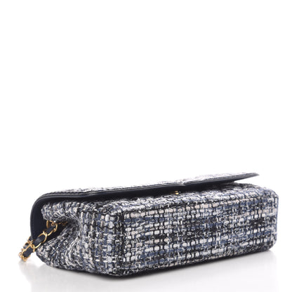 Chanel Tweed Watersnake Quilted Medium CC Filigree Flap Blue Black Ecru Silver 4 of 10