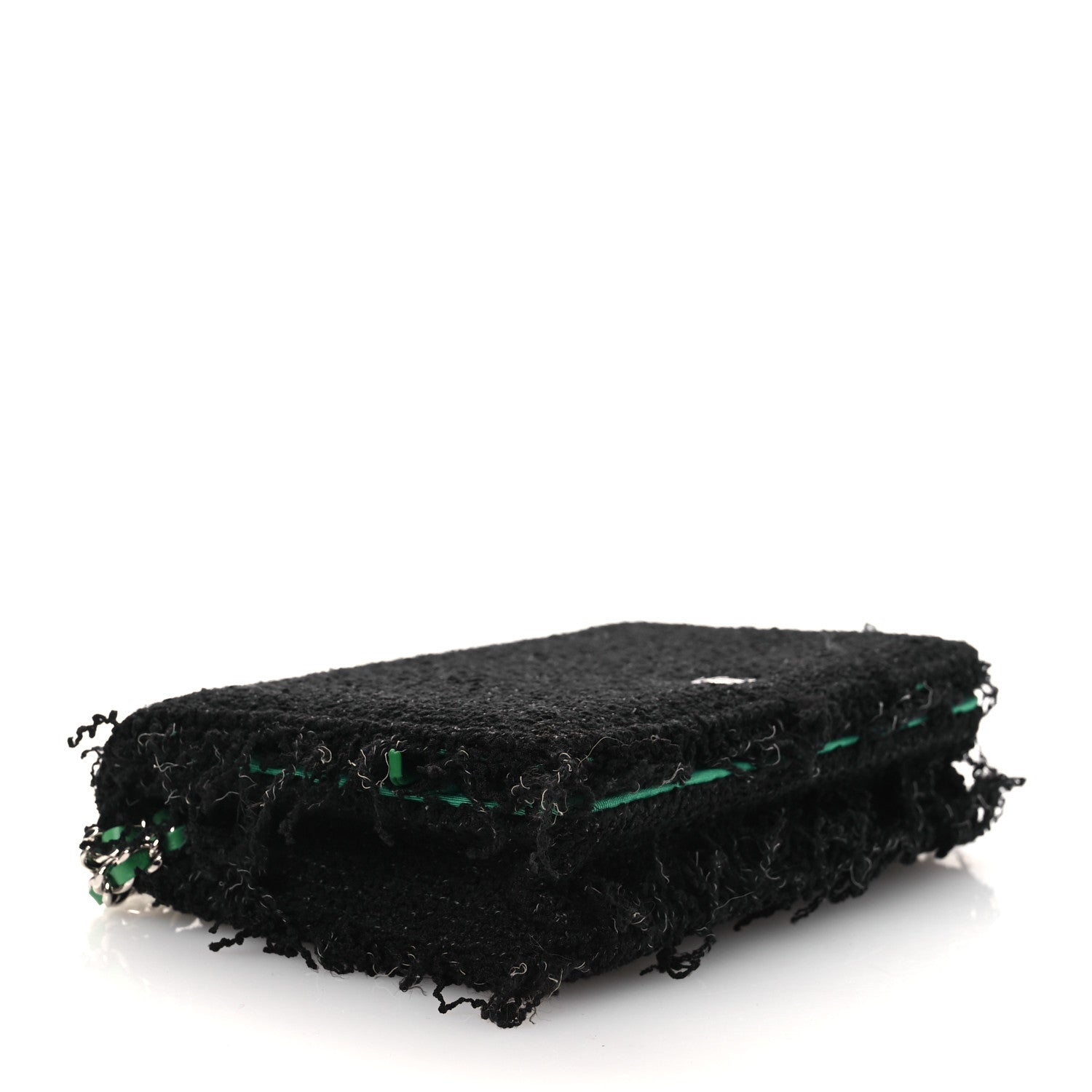 Chanel Tweed Fringe Wallet On Chain WOC Black Green 4 of 11
