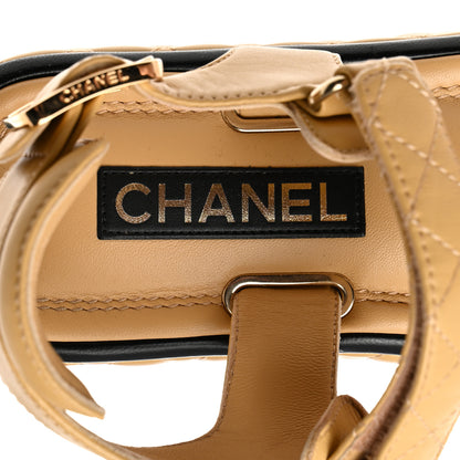Chanel Lambskin Quilted Platform Sandals 40 Beige Black 6 of 10