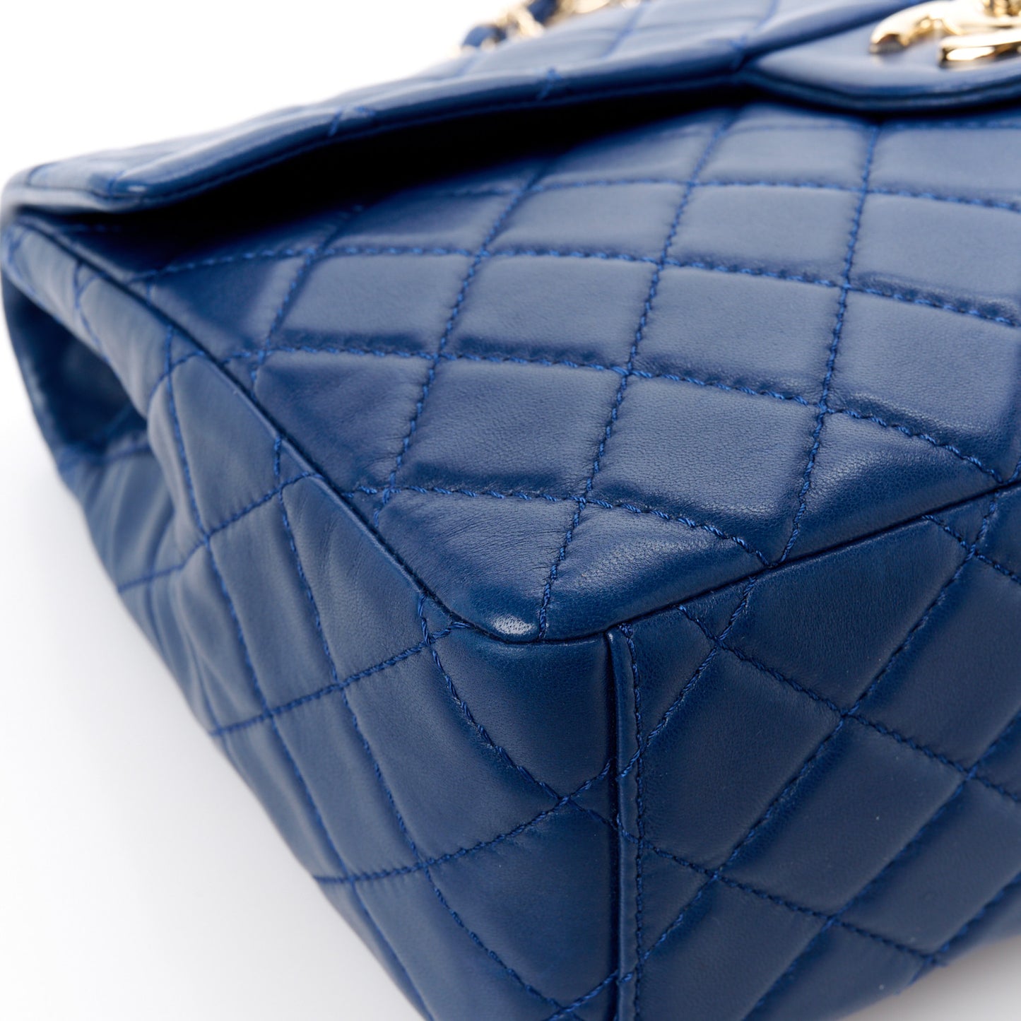 Lambskin Quilted Maxi Single Flap Marine Fonce