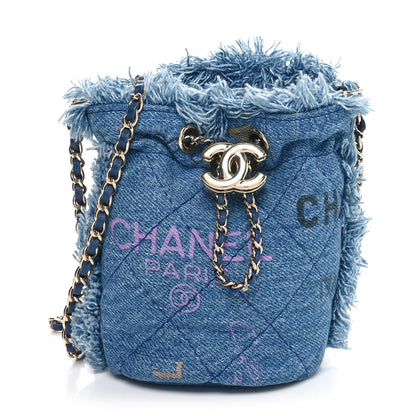 Chanel Denim Quilted Mood Mini Bucket With Chain Blue Multicolor 1 of 11