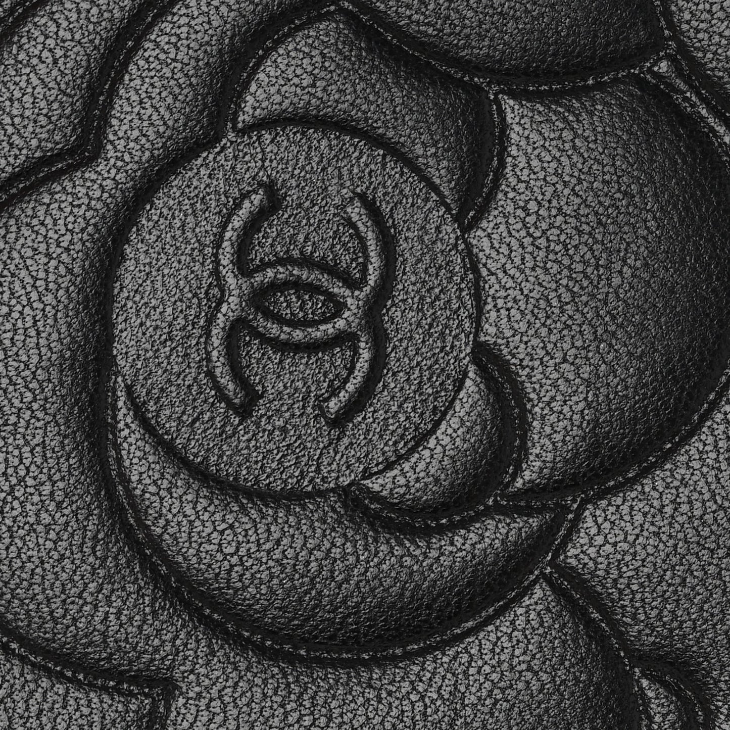 Lambskin Camellia Embossed Yen Wallet Black