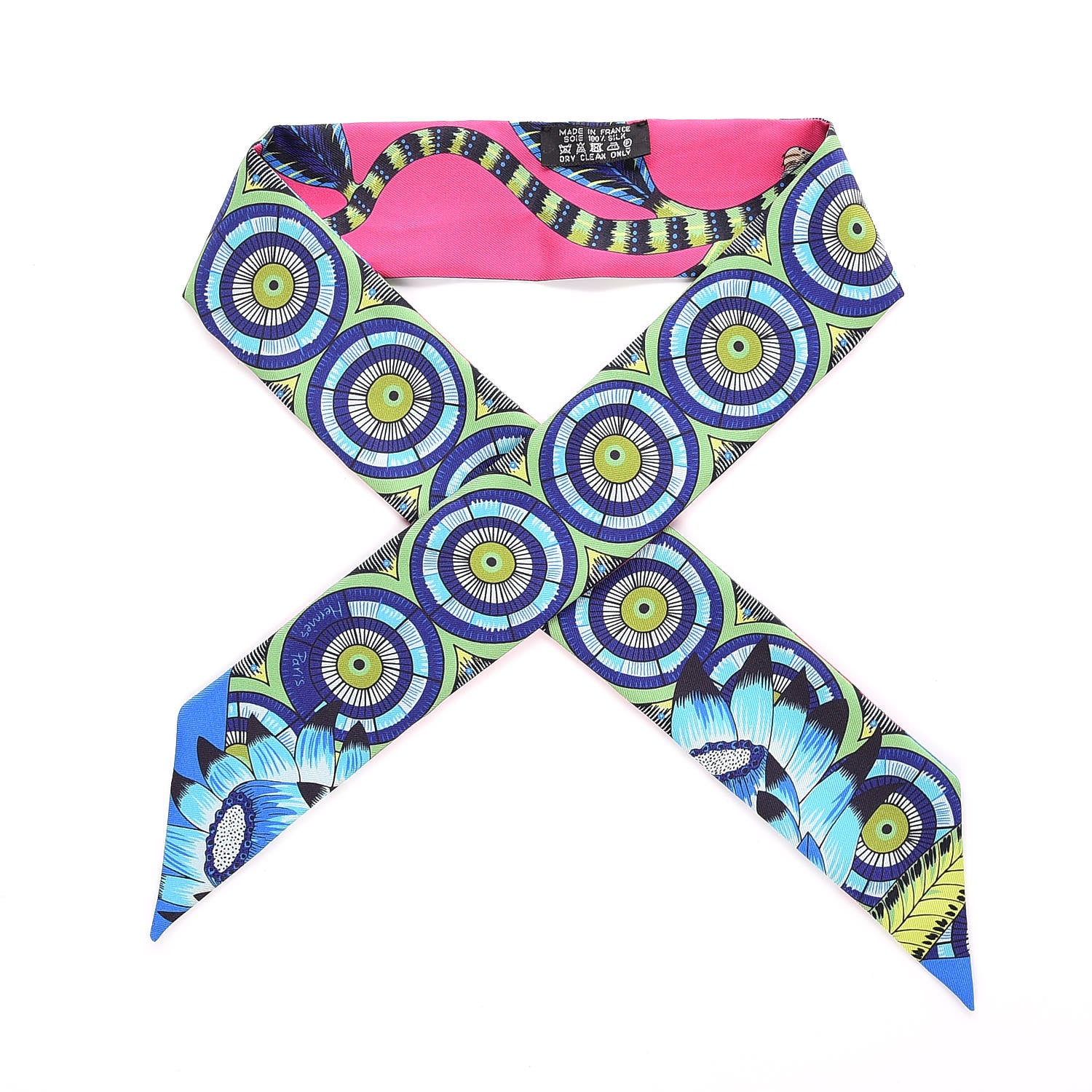 Hermes Silk The Savana Dance Twilly Rose Indien Indigo Vert 1 of 5